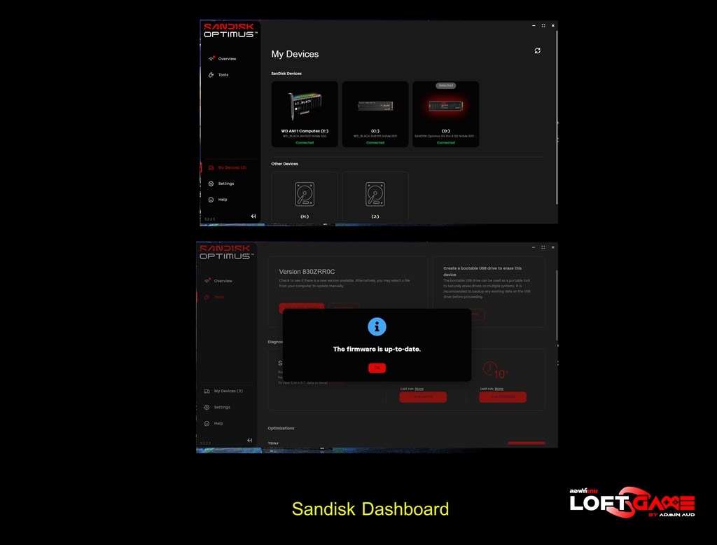 SanDisk Software Dashboard
